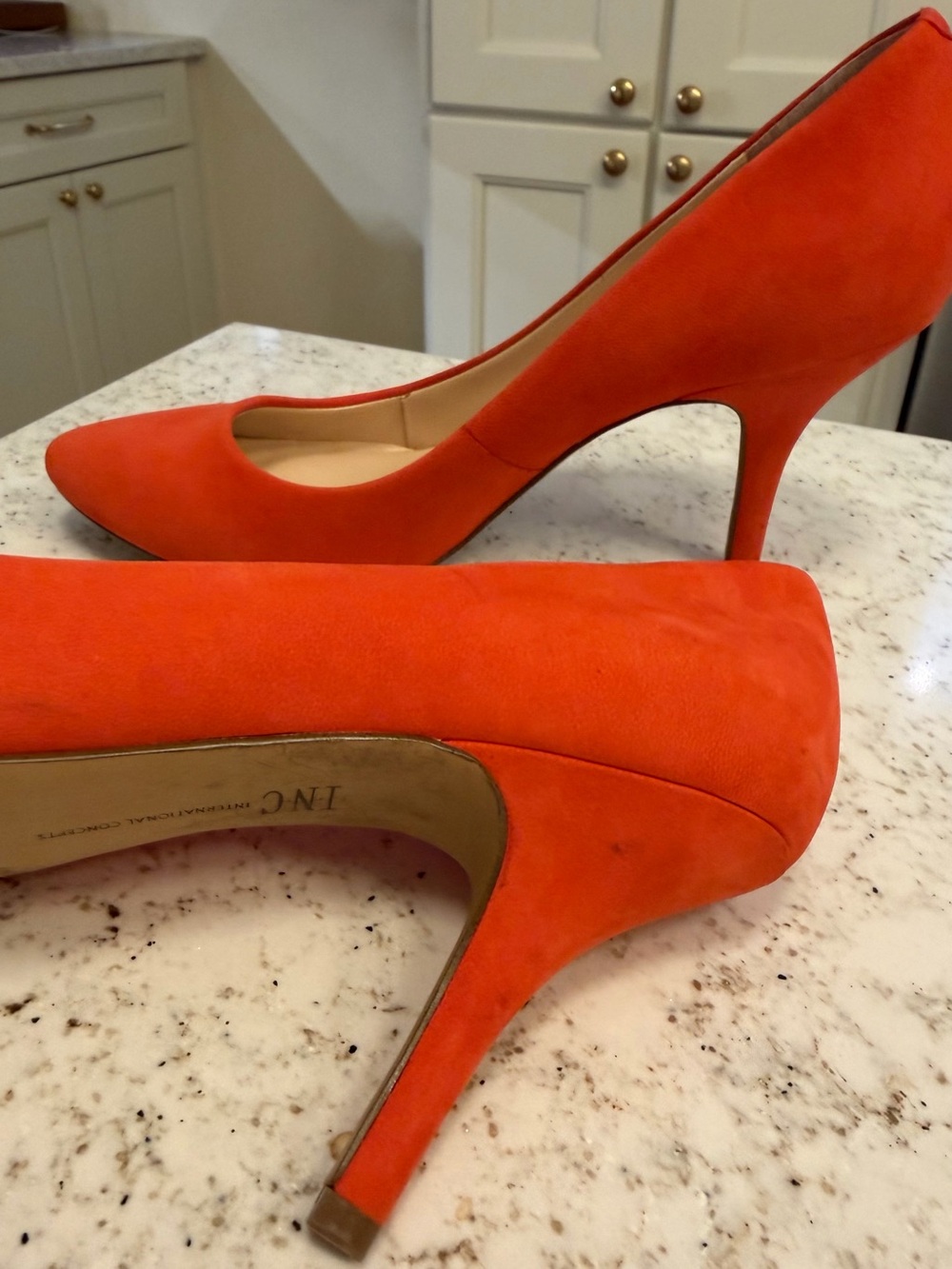 INC International Concepts Bright Orange Suede Pointed-Toe Pumps - Picture 3 of 5